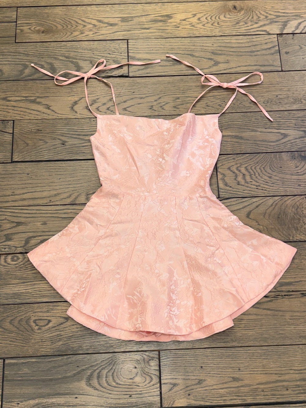 Tie-Strap Pink Jacquard Mini Dress